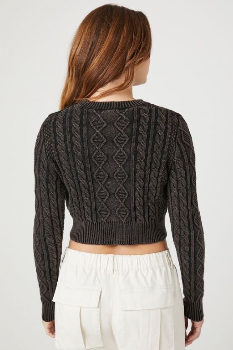 Suéteres Forever 21 Cropped Cable Knit Mujer Negras | iBuQMZU06QU