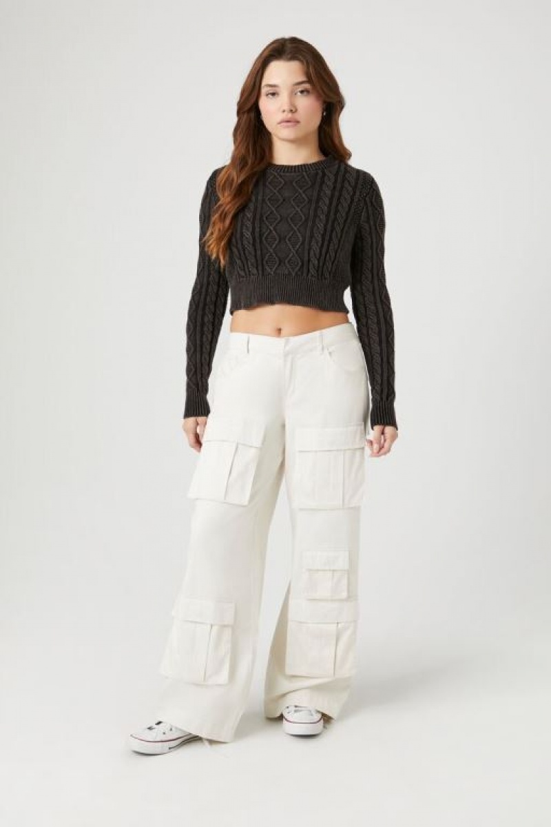 Suéteres Forever 21 Cropped Cable Knit Mujer Negras | iBuQMZU06QU