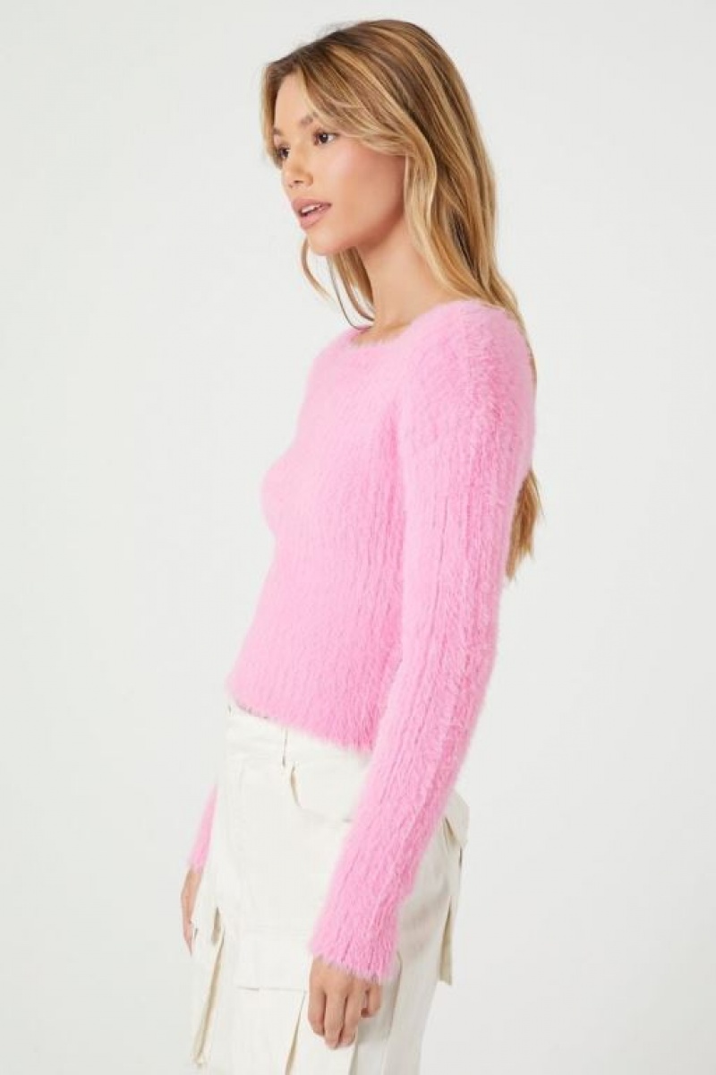 Suéteres Forever 21 Cropped Fuzzy Knit Mujer Rosas | tofJJfzkMYH