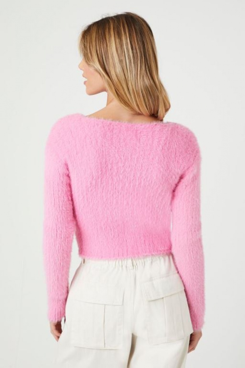 Suéteres Forever 21 Cropped Fuzzy Knit Mujer Rosas | tofJJfzkMYH