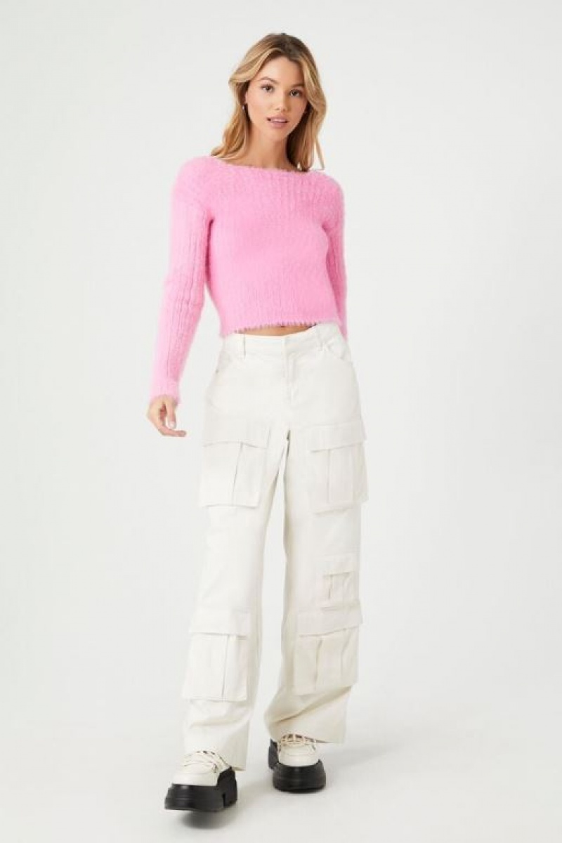 Suéteres Forever 21 Cropped Fuzzy Knit Mujer Rosas | tofJJfzkMYH