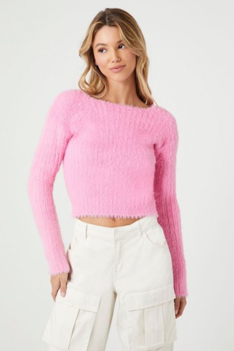 Suéteres Forever 21 Cropped Fuzzy Knit Mujer Rosas | tofJJfzkMYH