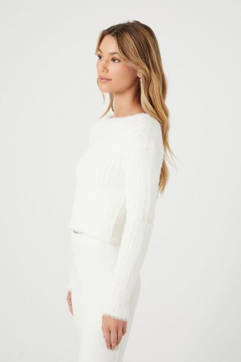 Suéteres Forever 21 Cropped Fuzzy Knit Mujer Blancas | kII99nZDGJB