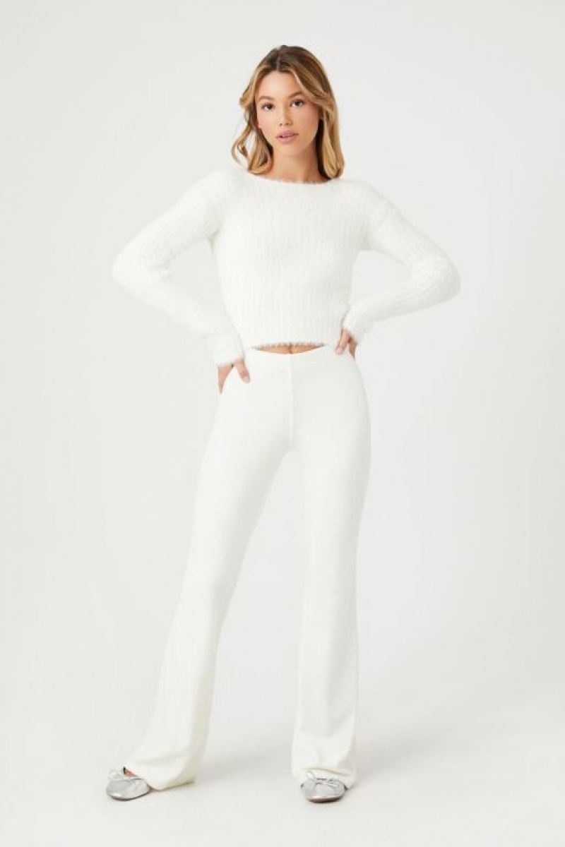 Suéteres Forever 21 Cropped Fuzzy Knit Mujer Blancas | kII99nZDGJB