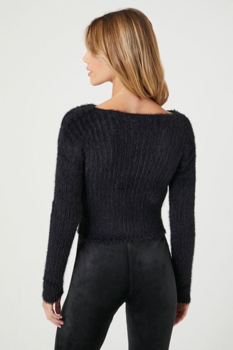 Suéteres Forever 21 Cropped Fuzzy Knit Mujer Negras | zEjiLNpGpRJ