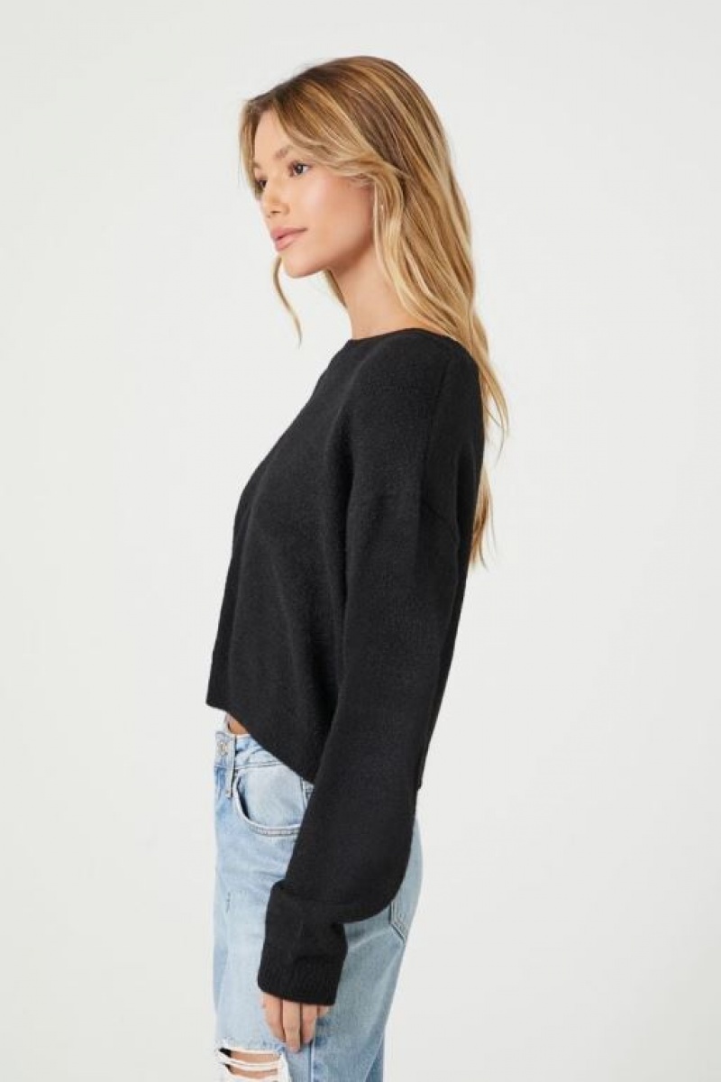 Suéteres Forever 21 Cropped Fuzzy Knit Mujer Negras | BxOlVtEIMJ8