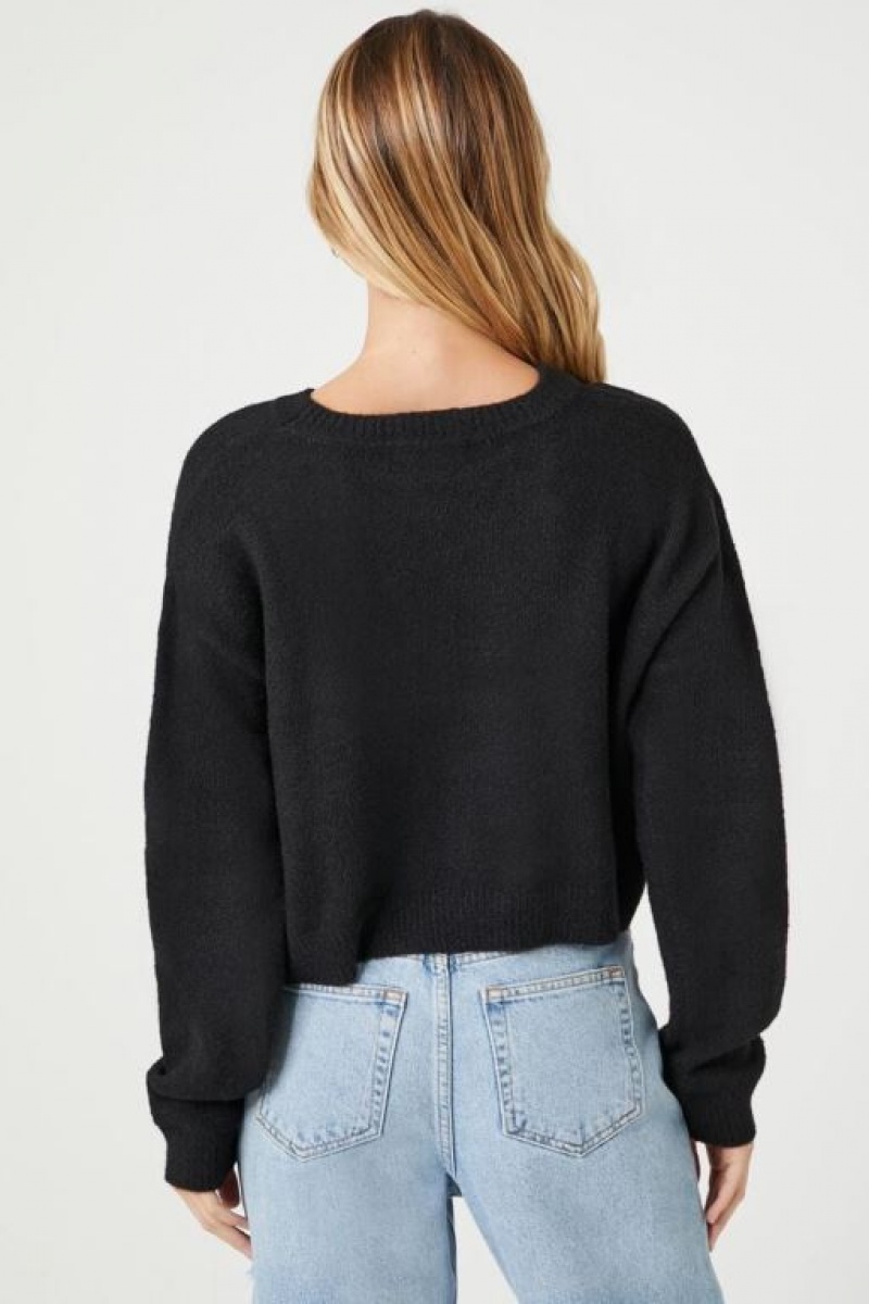 Suéteres Forever 21 Cropped Fuzzy Knit Mujer Negras | BxOlVtEIMJ8