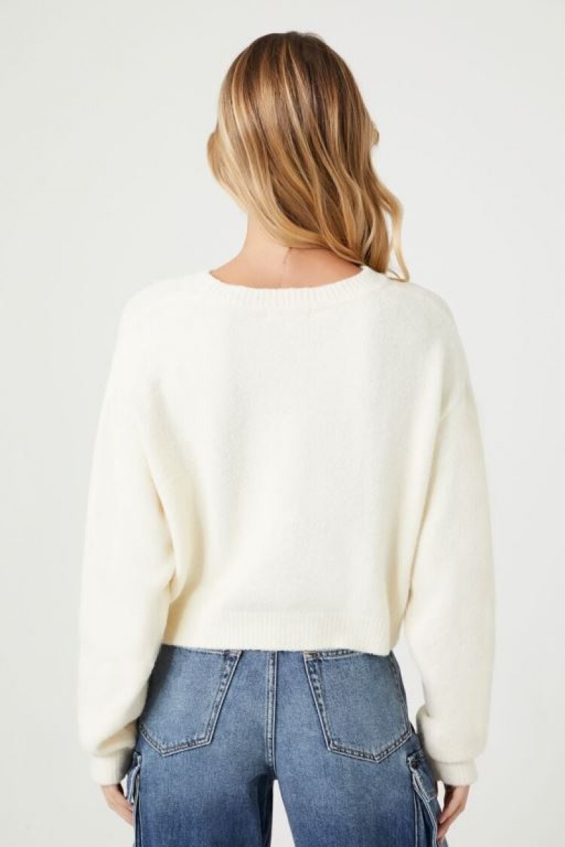 Suéteres Forever 21 Cropped Fuzzy Knit Mujer Creme | 1HNizUaJGo2