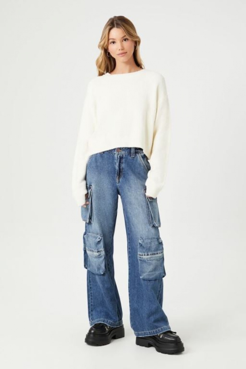 Suéteres Forever 21 Cropped Fuzzy Knit Mujer Creme | 1HNizUaJGo2