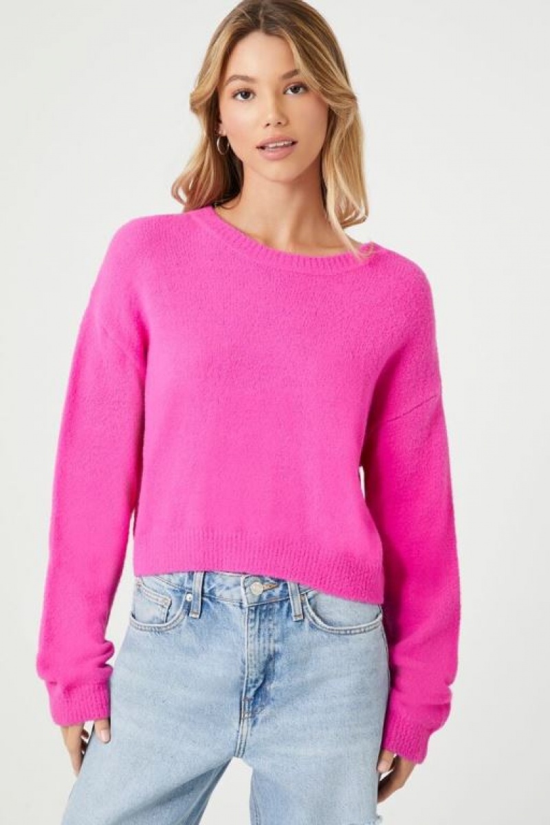 Suéteres Forever 21 Cropped Fuzzy Knit Mujer Fucsia | UFQ6SxDabm5