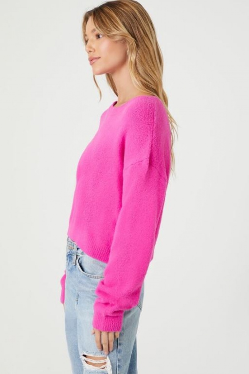 Suéteres Forever 21 Cropped Fuzzy Knit Mujer Fucsia | UFQ6SxDabm5