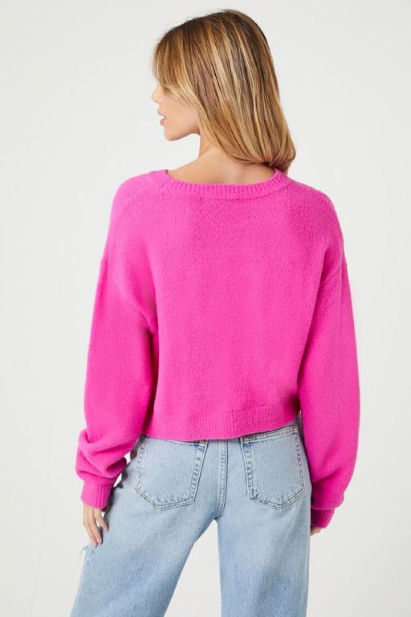 Suéteres Forever 21 Cropped Fuzzy Knit Mujer Fucsia | UFQ6SxDabm5