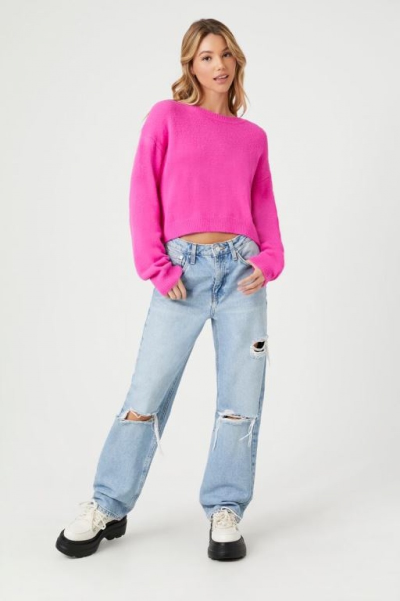 Suéteres Forever 21 Cropped Fuzzy Knit Mujer Fucsia | UFQ6SxDabm5