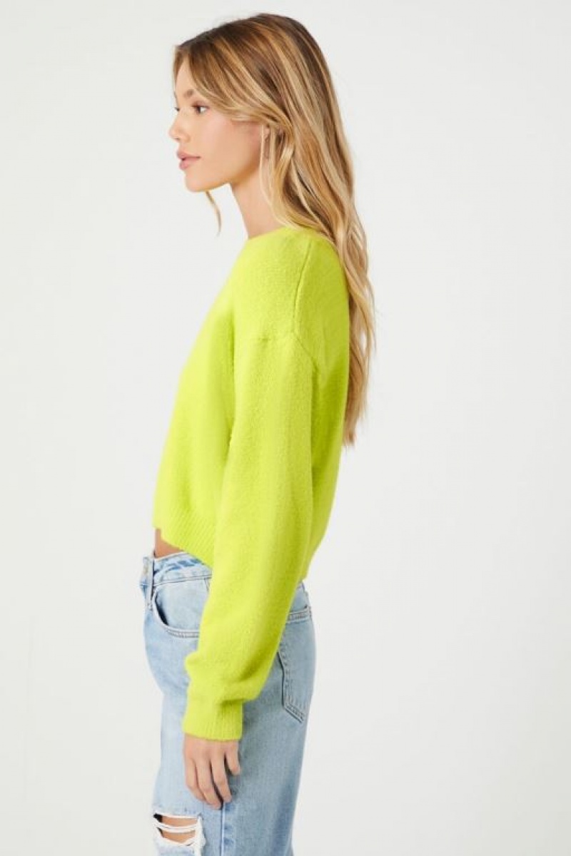 Suéteres Forever 21 Cropped Fuzzy Knit Mujer Verde Claro | m26tWpTzNtr