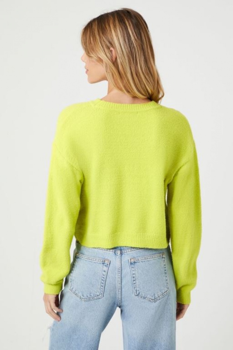 Suéteres Forever 21 Cropped Fuzzy Knit Mujer Verde Claro | m26tWpTzNtr