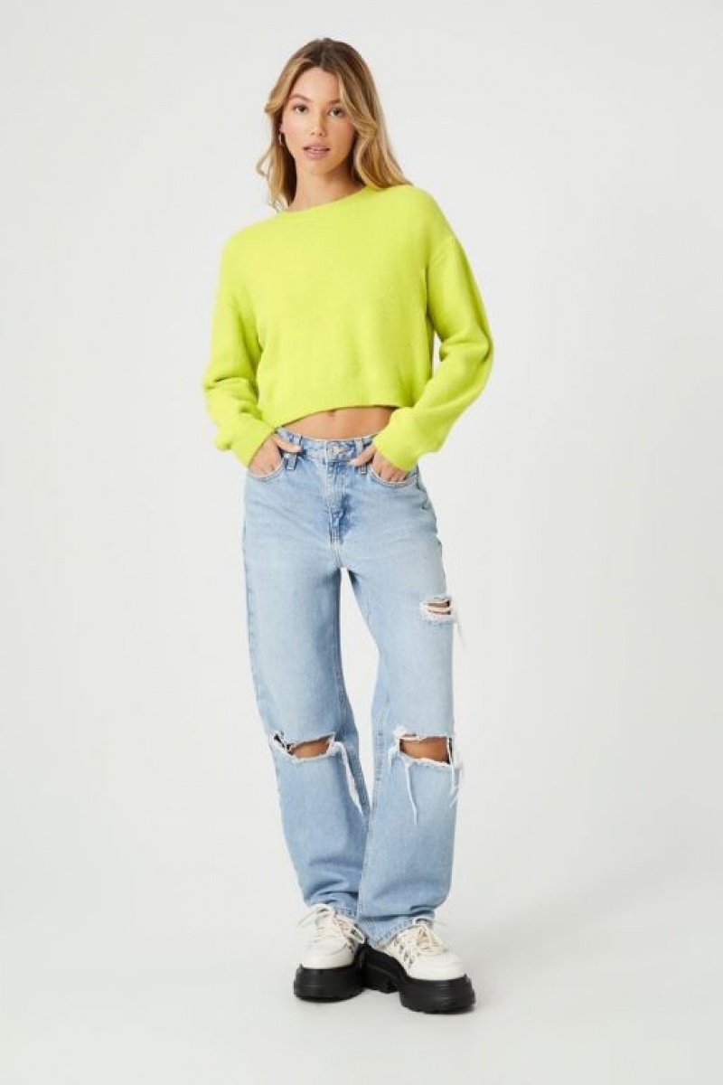 Suéteres Forever 21 Cropped Fuzzy Knit Mujer Verde Claro | m26tWpTzNtr