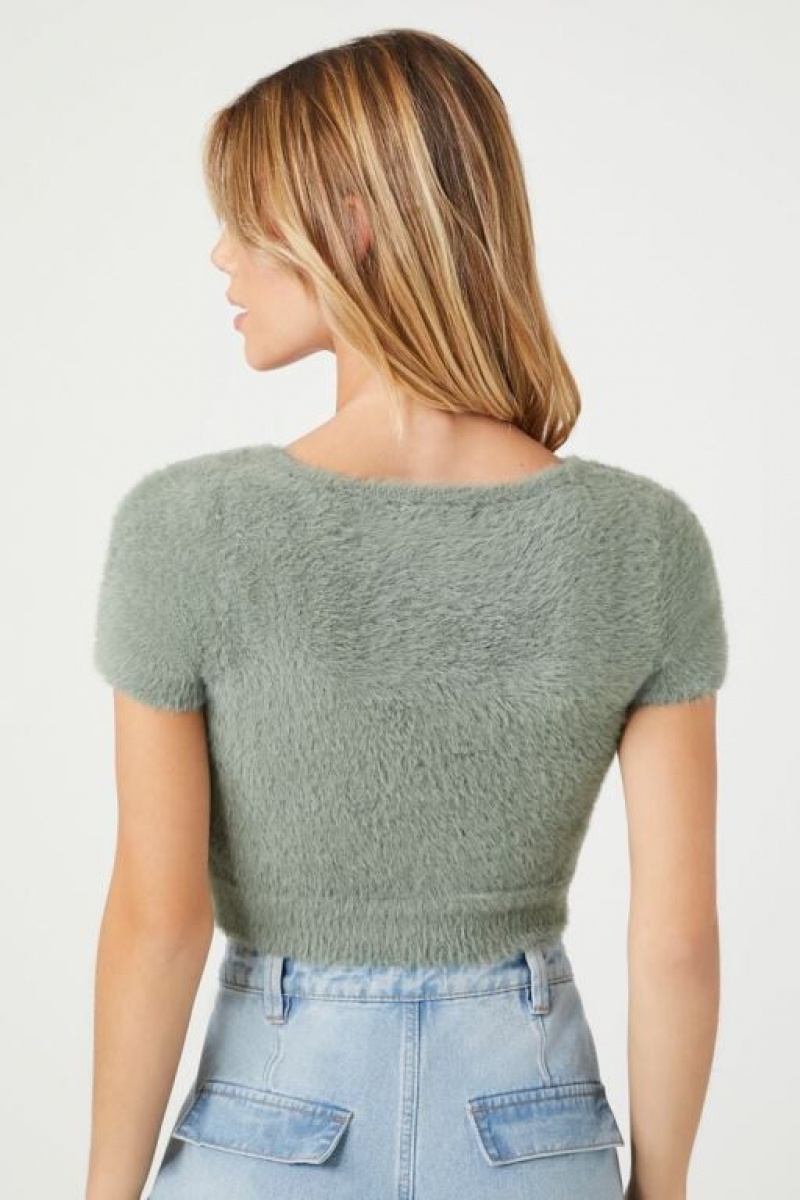 Suéteres Forever 21 Cropped Fuzzy Knit Mujer Verde | r5HMzXCe8a6