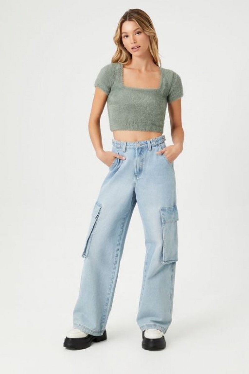 Suéteres Forever 21 Cropped Fuzzy Knit Mujer Verde | r5HMzXCe8a6