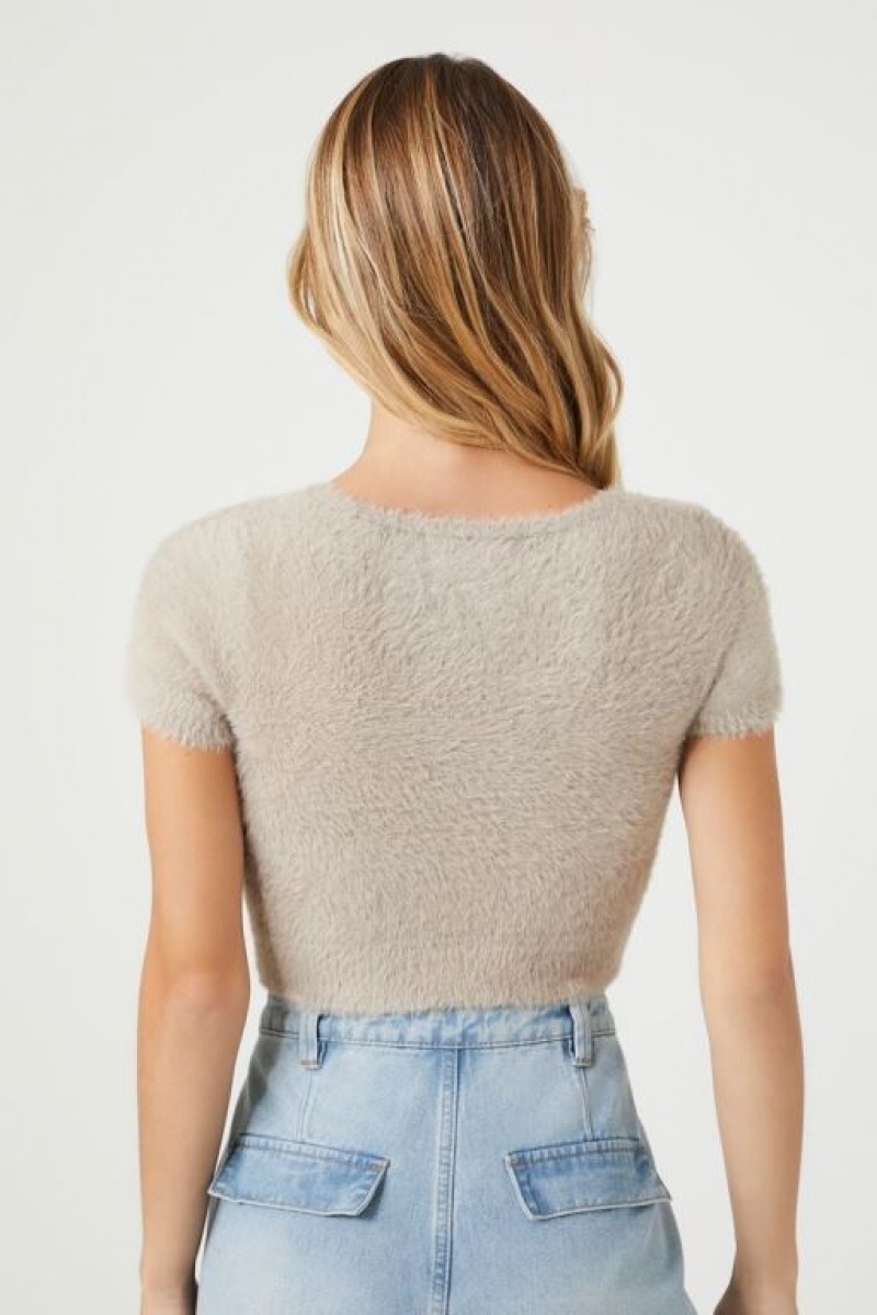 Suéteres Forever 21 Cropped Fuzzy Knit Mujer Goat | xvQMlHxKp6L