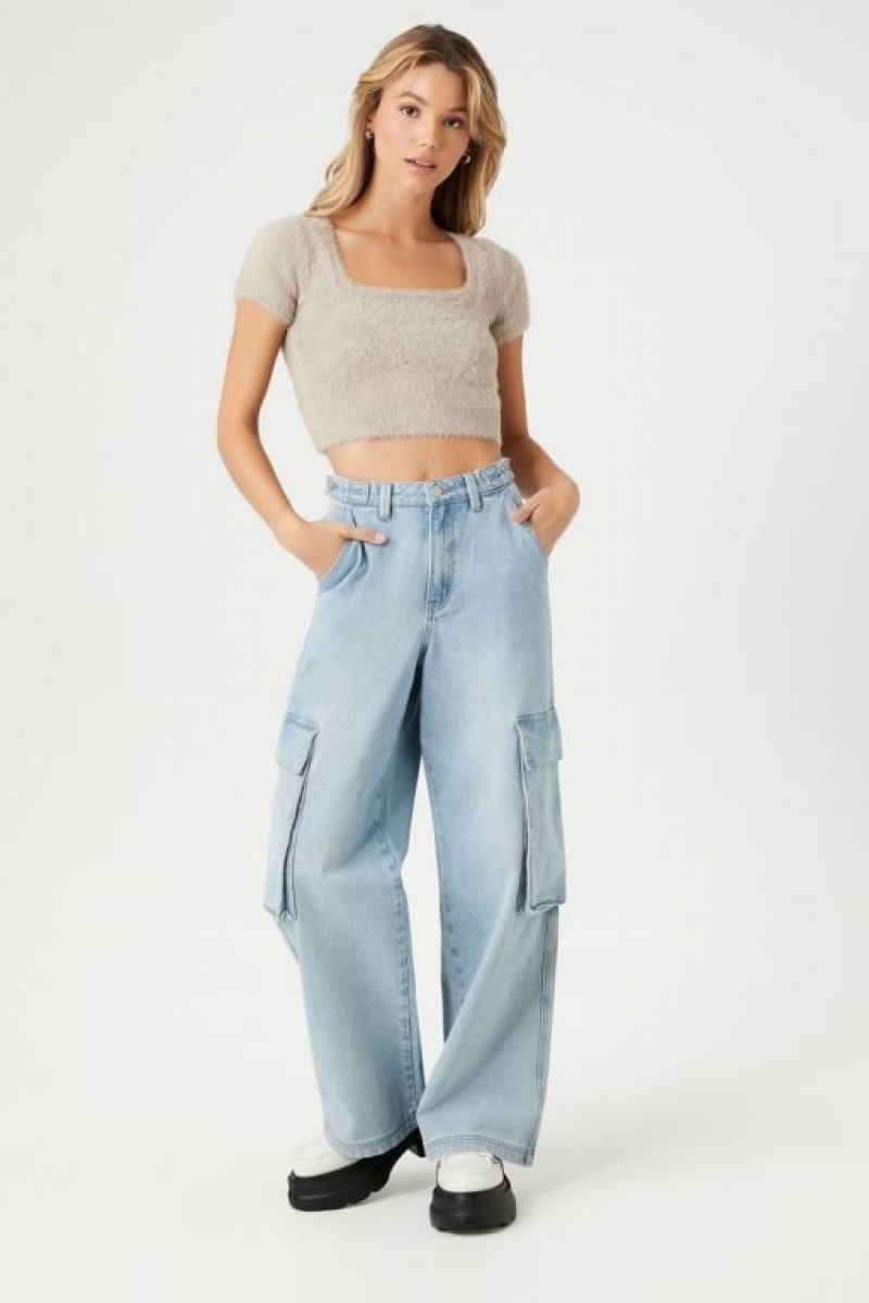 Suéteres Forever 21 Cropped Fuzzy Knit Mujer Goat | xvQMlHxKp6L