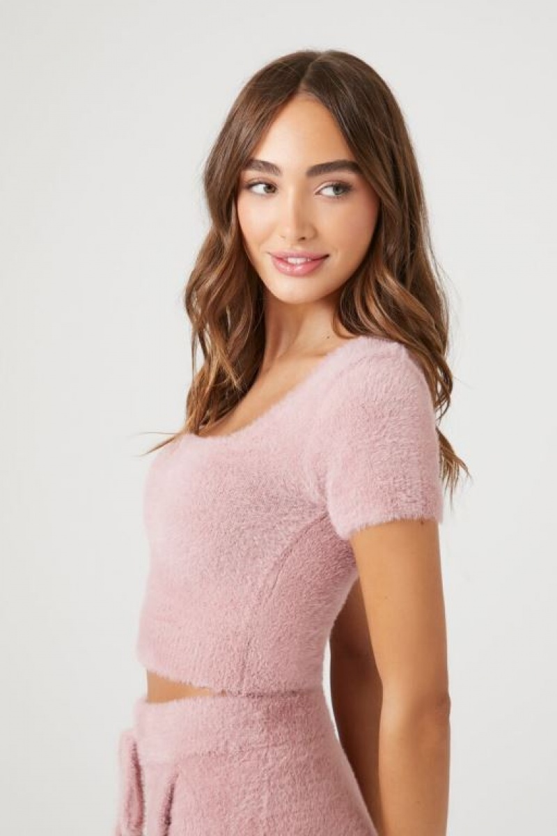 Suéteres Forever 21 Cropped Fuzzy Knit Mujer Moradas | xuRsjD18ZUu