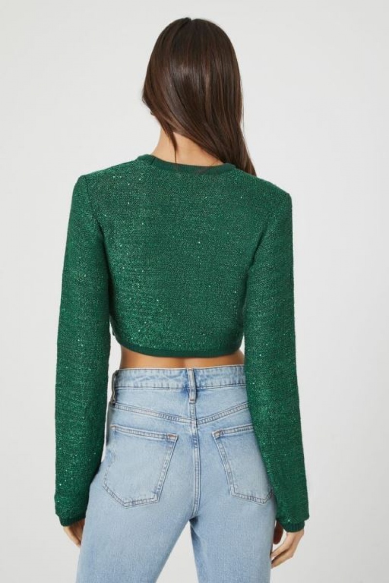 Suéteres Forever 21 Cropped Glitter Knit Mujer Turquesa | WnyuIoeapSF