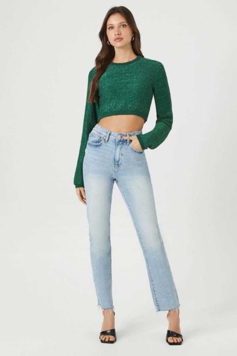 Suéteres Forever 21 Cropped Glitter Knit Mujer Turquesa | WnyuIoeapSF