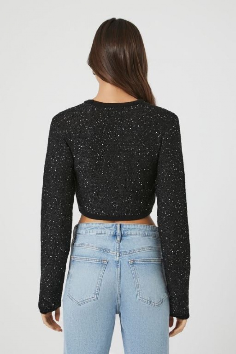 Suéteres Forever 21 Cropped Glitter Knit Mujer Negras | E2QhDTFPuNb