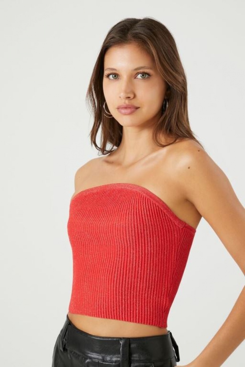 Suéteres Forever 21 Cropped Knit Tube Mujer Rojas | 7G52akrYhgo