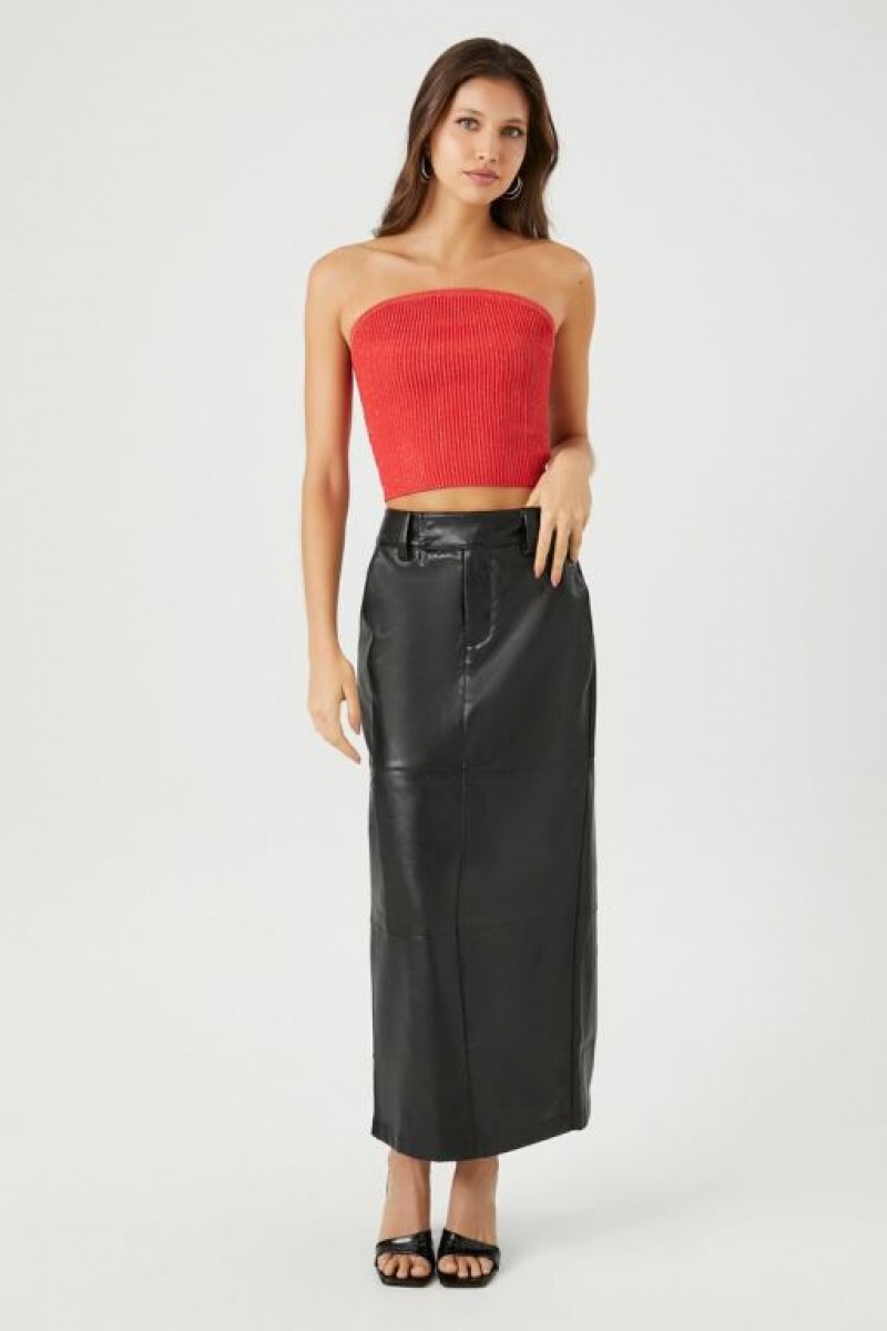 Suéteres Forever 21 Cropped Knit Tube Mujer Rojas | 7G52akrYhgo