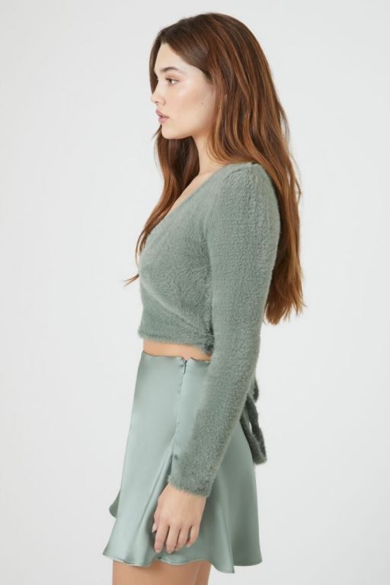 Suéteres Forever 21 Cropped Knit Wrap Mujer Verde | 8bmoOOTHT3S