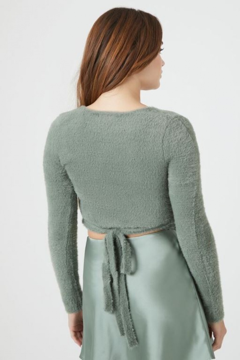 Suéteres Forever 21 Cropped Knit Wrap Mujer Verde | 8bmoOOTHT3S