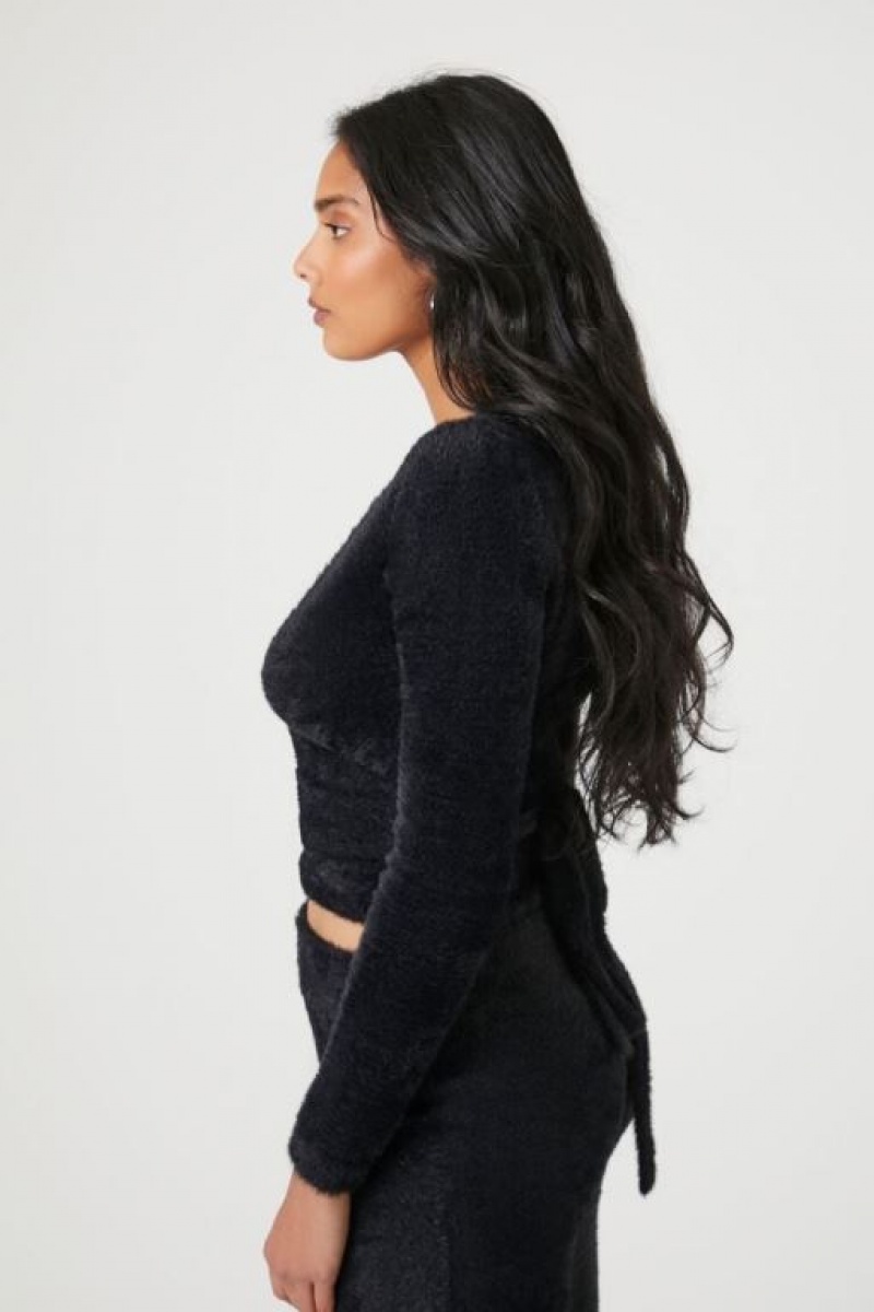 Suéteres Forever 21 Cropped Knit Wrap Mujer Negras | iAp04dnforx