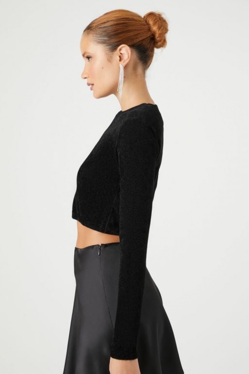 Suéteres Forever 21 Cropped Long Sleeve Mujer Negras | nXPFzdMl2tv