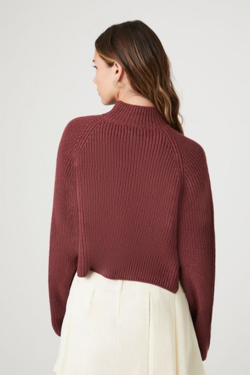 Suéteres Forever 21 Cropped Mock Neck Mujer Burdeos | dOAZkLXmM0P