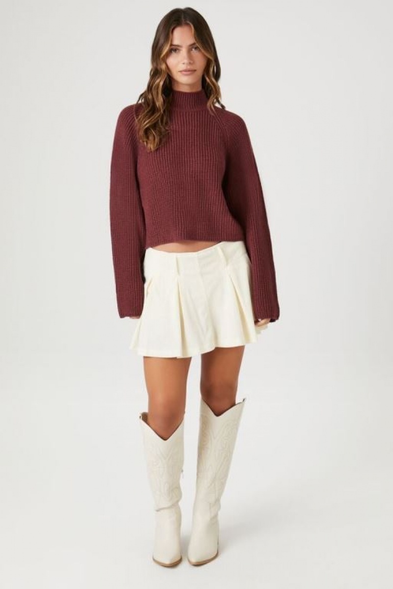 Suéteres Forever 21 Cropped Mock Neck Mujer Burdeos | dOAZkLXmM0P