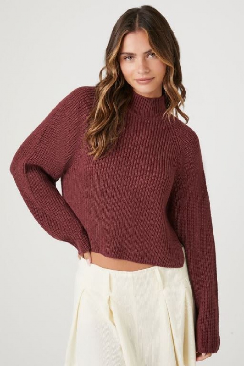 Suéteres Forever 21 Cropped Mock Neck Mujer Burdeos | dOAZkLXmM0P