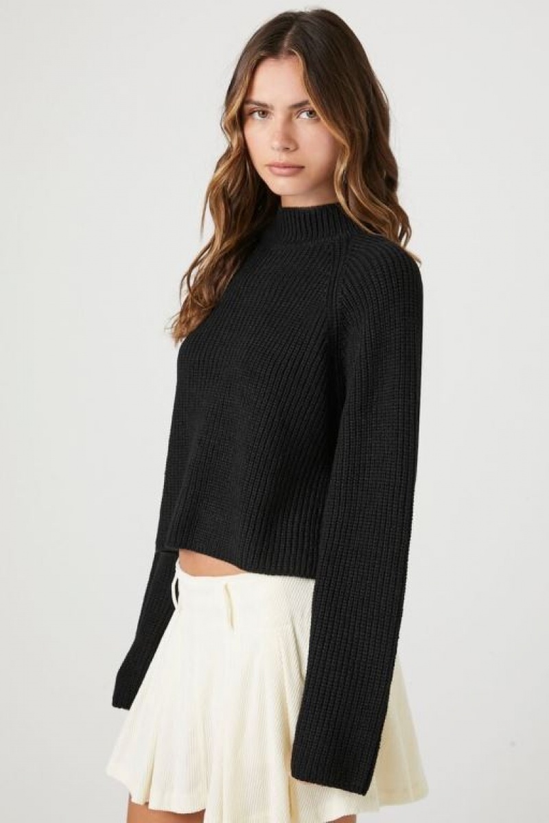 Suéteres Forever 21 Cropped Mock Neck Mujer Negras | NJ1jy1V3Bzy