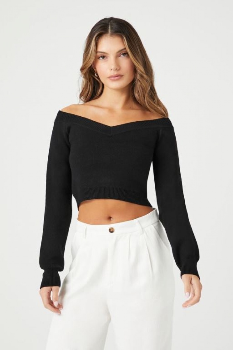 Suéteres Forever 21 Cropped Off The Shoulder Mujer Negras | NaE0BxYbNtd