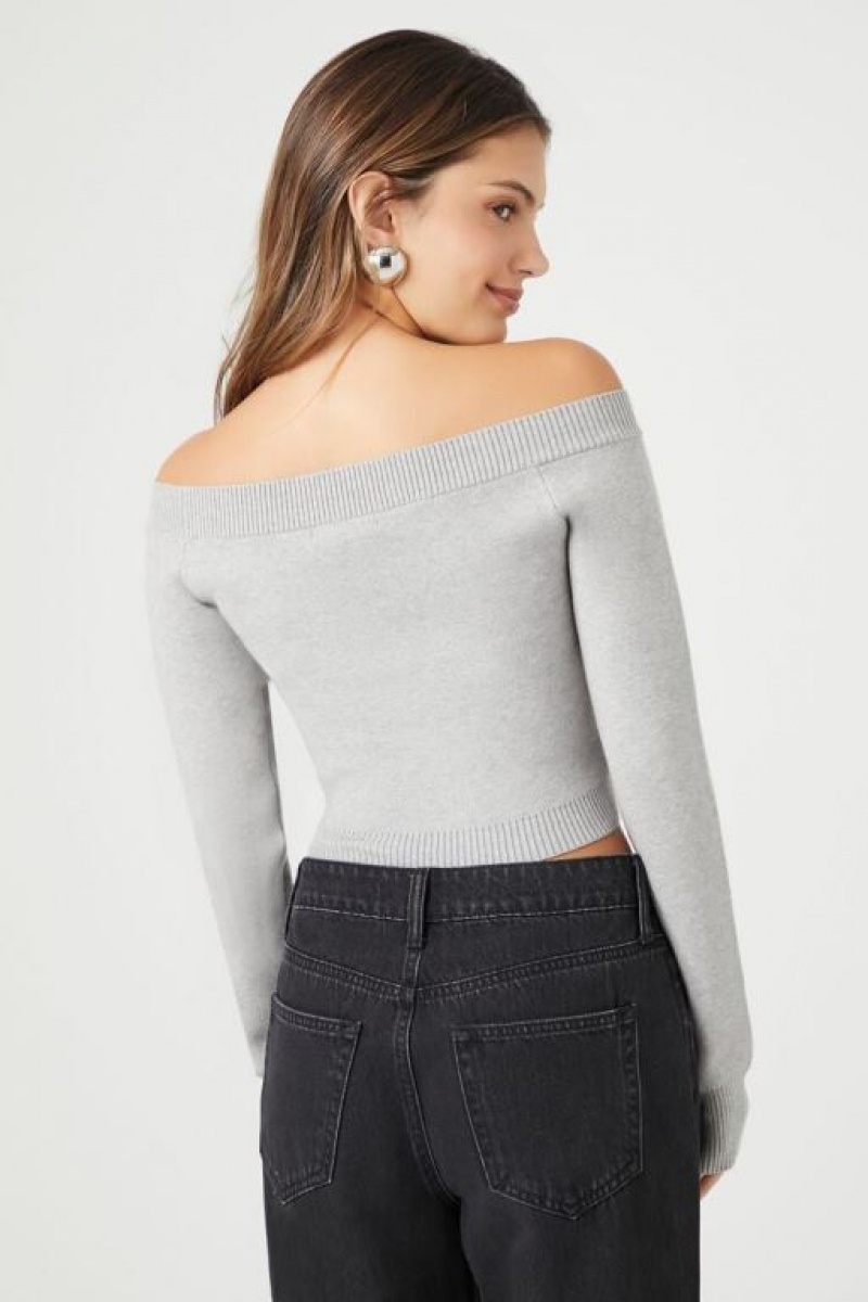 Suéteres Forever 21 Cropped Off The Shoulder Mujer Gris | 0o3frjZfHAj