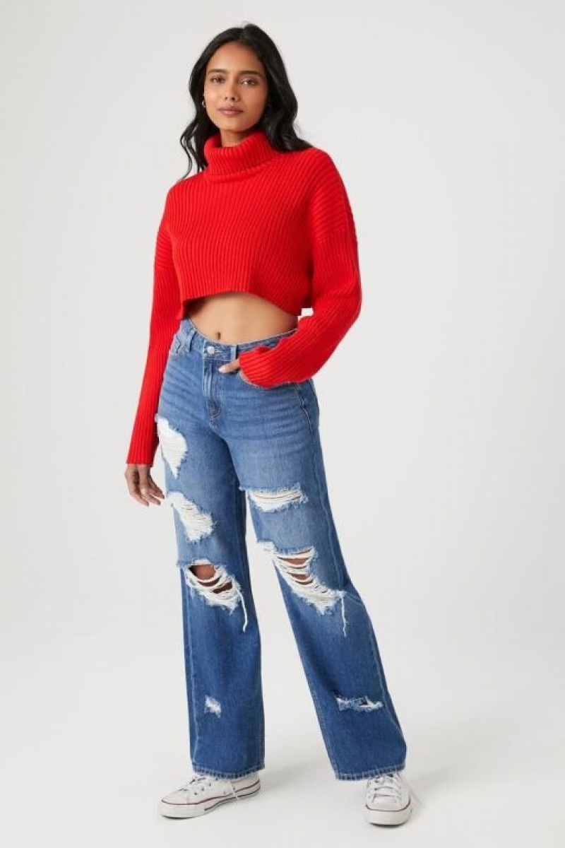 Suéteres Forever 21 Cropped Turtleneck Mujer Rojas | yNyYKIk6nyD