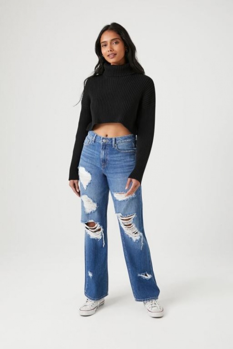 Suéteres Forever 21 Cropped Turtleneck Mujer Negras | rohQ0IaLyLB