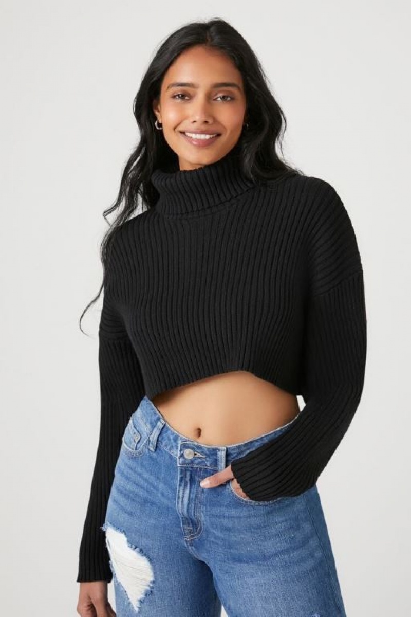 Suéteres Forever 21 Cropped Turtleneck Mujer Negras | rohQ0IaLyLB