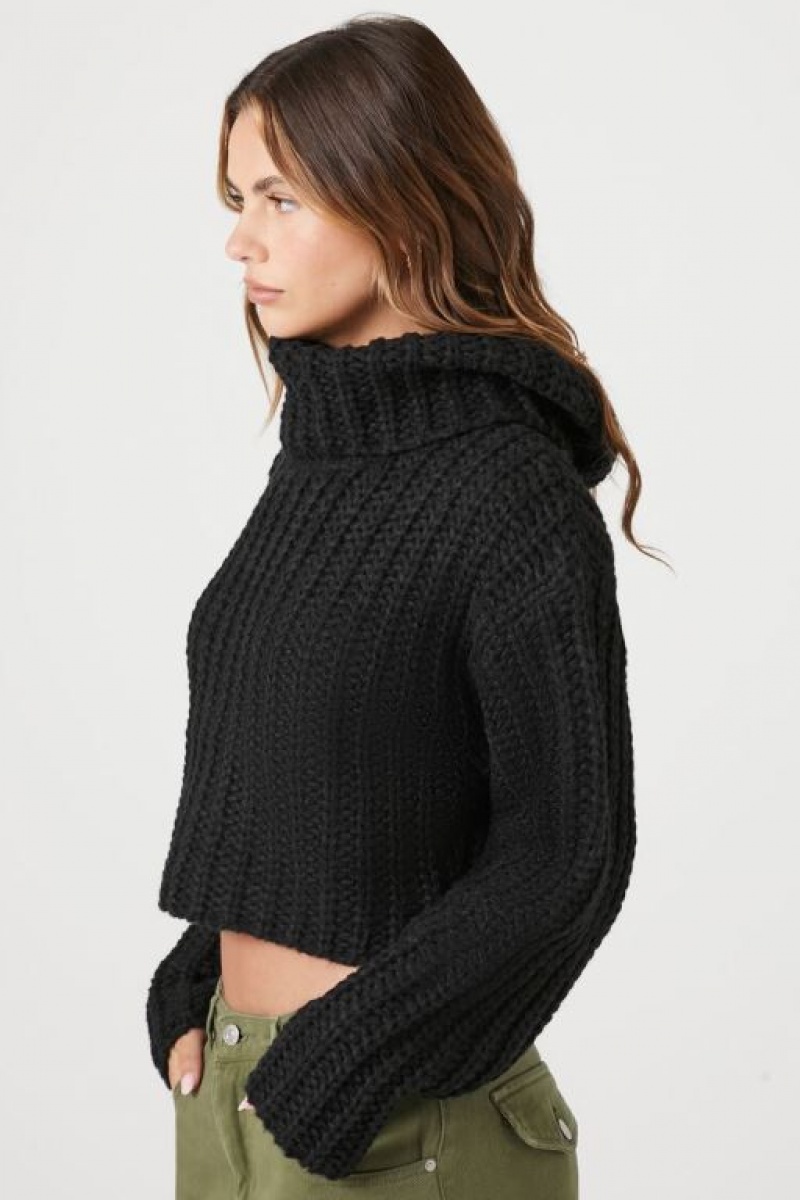 Suéteres Forever 21 Cropped Turtleneck Mujer Negras | 3MjfajPnG1M