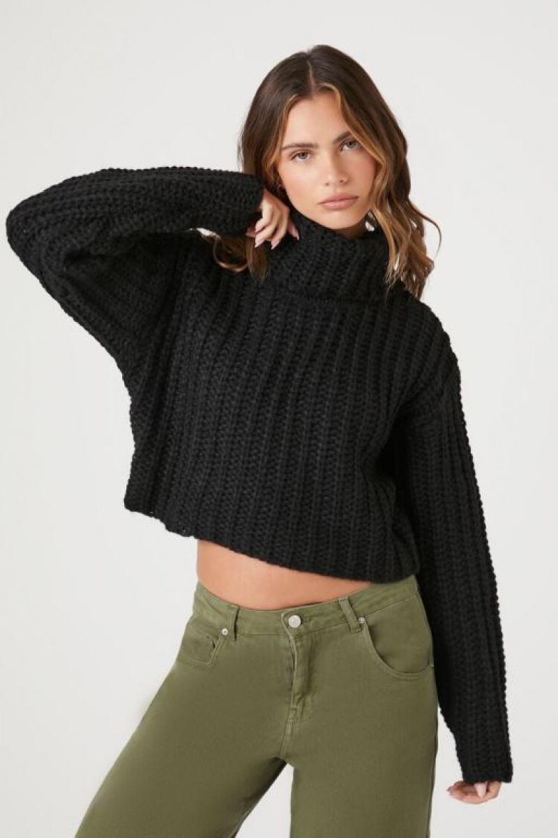 Suéteres Forever 21 Cropped Turtleneck Mujer Negras | 3MjfajPnG1M