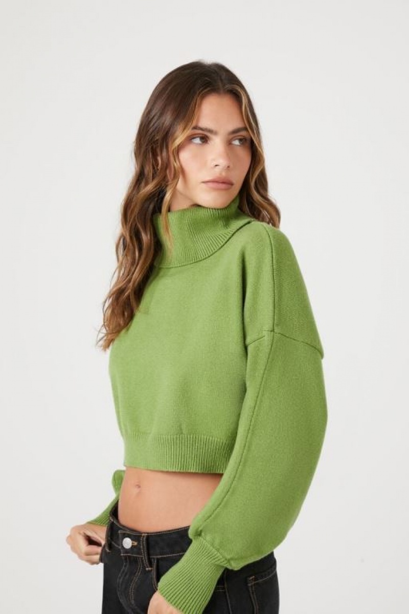 Suéteres Forever 21 Cropped Turtleneck Mujer Verde | QH7jddpFZyL