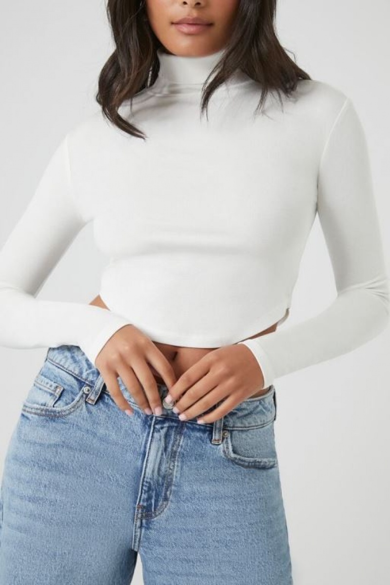 Suéteres Forever 21 Cropped Turtleneck Mujer Blancas | icnPYxqBUD6