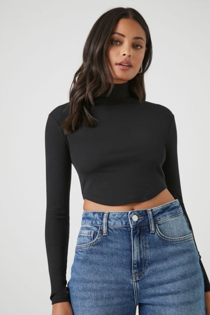 Suéteres Forever 21 Cropped Turtleneck Mujer Negras | 4sAn5E1syhD