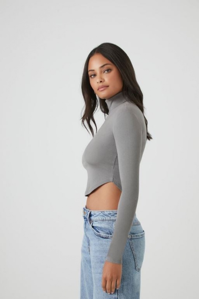 Suéteres Forever 21 Cropped Turtleneck Mujer Gris Oscuro | yUFrdhhhiKh