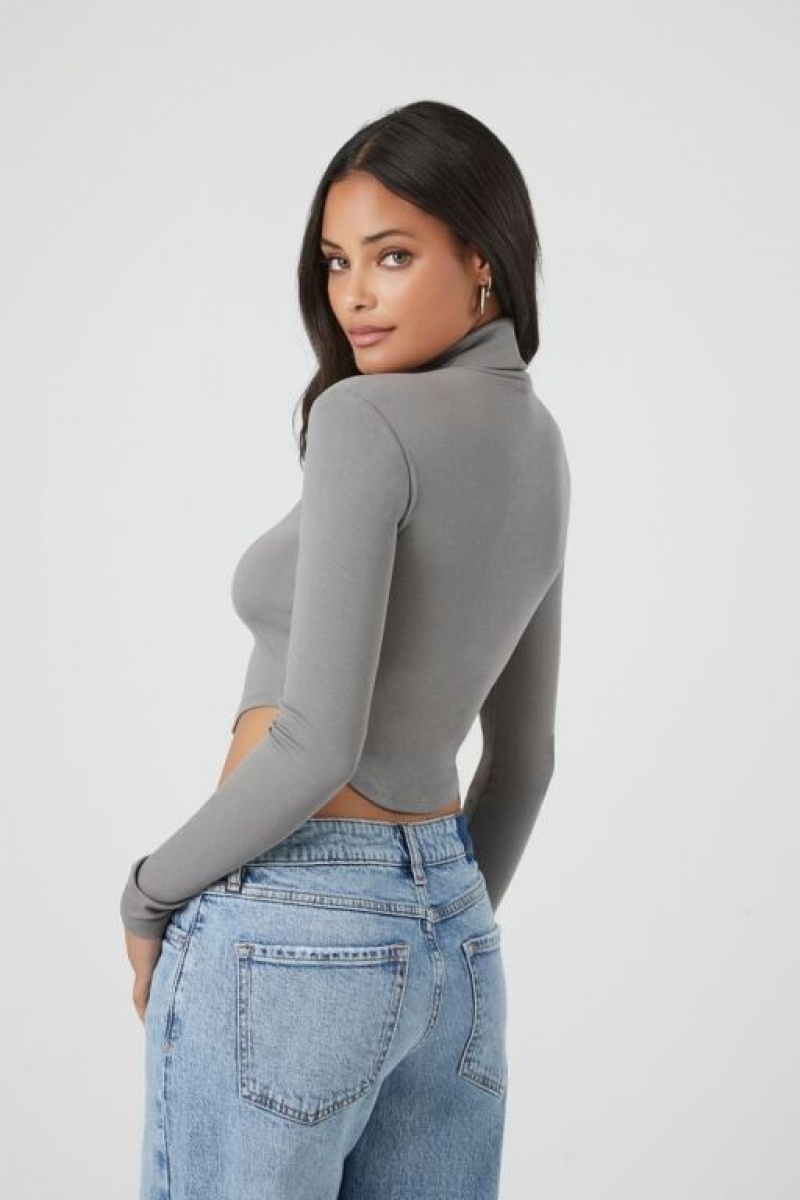 Suéteres Forever 21 Cropped Turtleneck Mujer Gris Oscuro | yUFrdhhhiKh